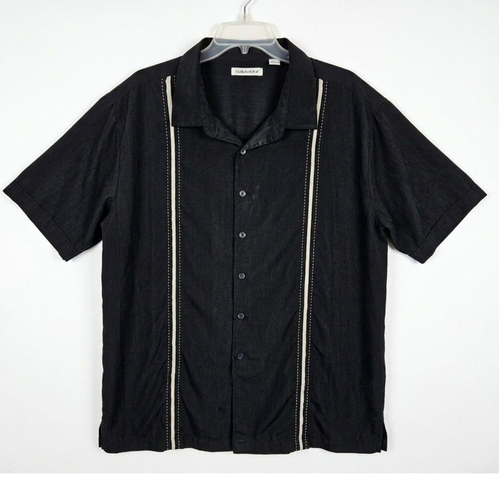 CUBAVERA Men's Havana Style Button Down Black Stripe Shirt 3X